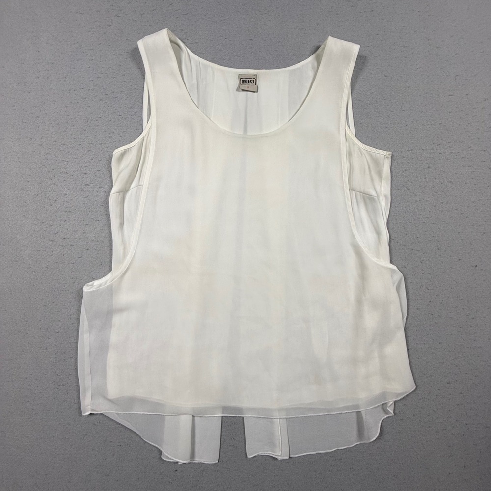 Object Collectors Item Womens White Sleeveless Chiffon‎ Layered Pleated Back Top
